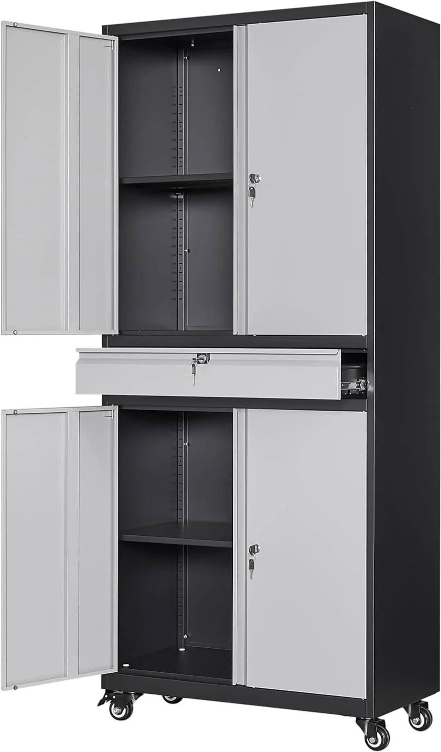 Black Metal Locking Storage Cabinet with 4 Doors and 2 Adjustable Shelves E8408