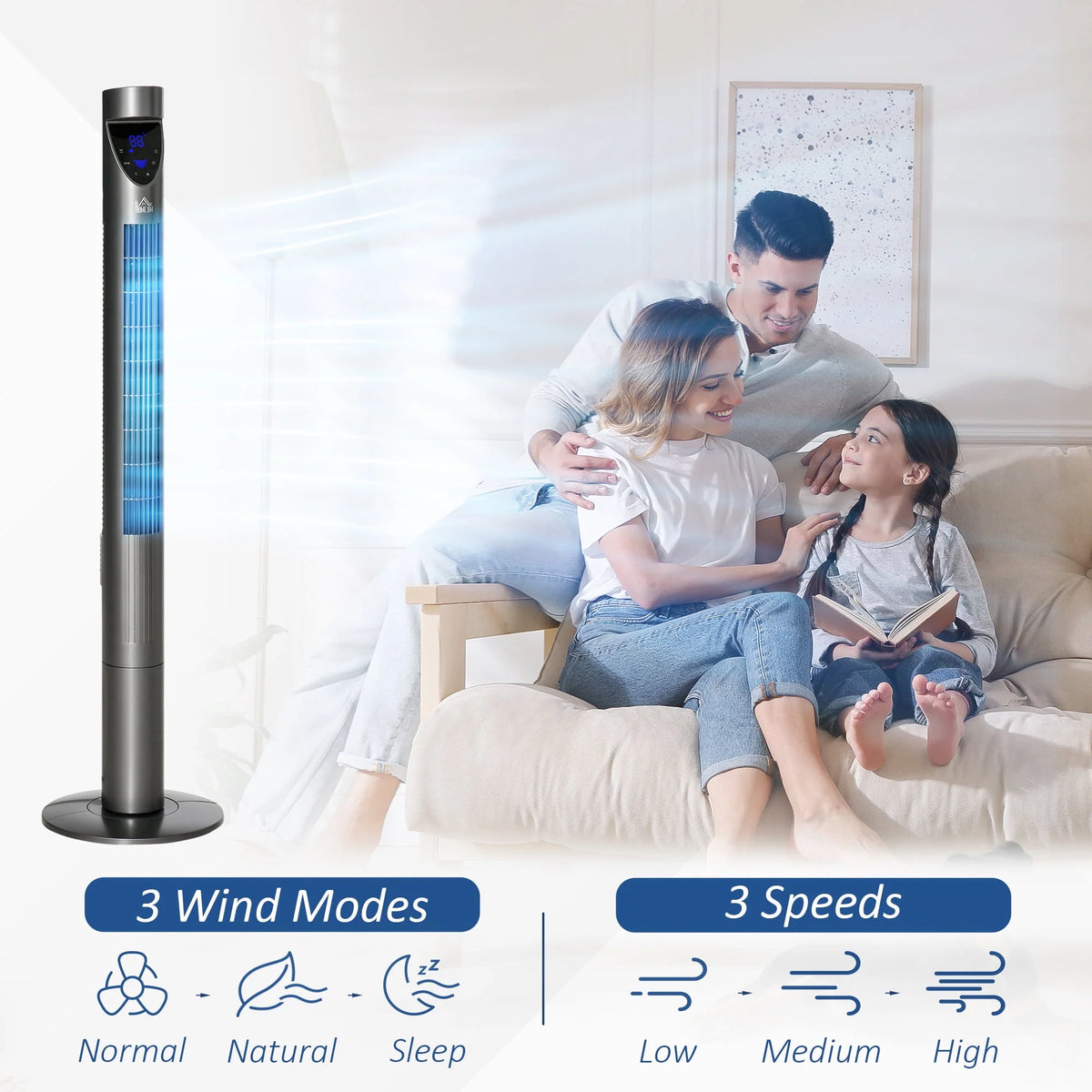 Grey Oscillating Tower Fan with Air Filter J6529