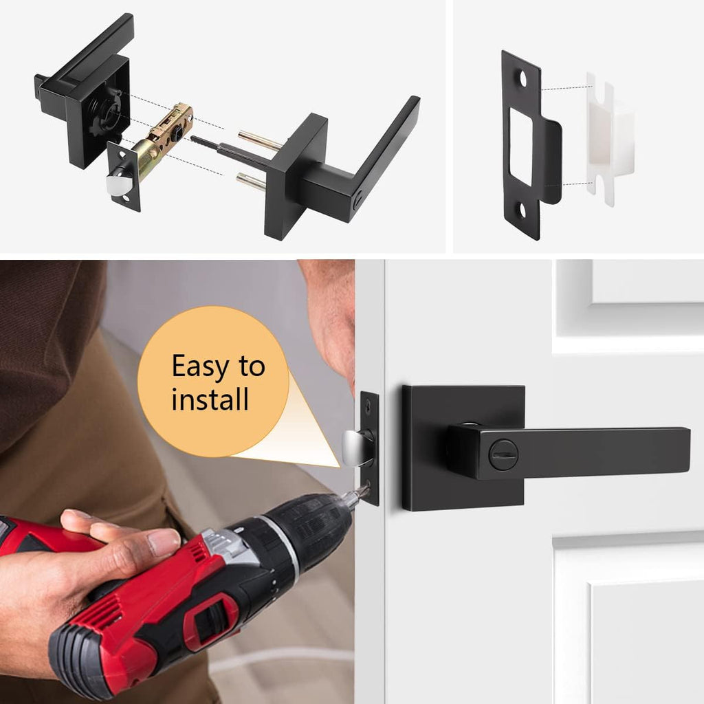 8 Pack Square Privacy Door Levers Locksets in Matte Black Finish D2755