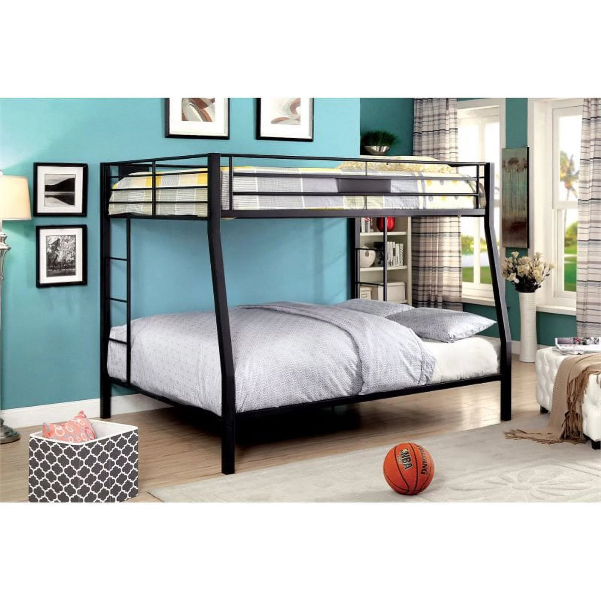 Black Steel Metal Full over Queen Bunk Bed K3641