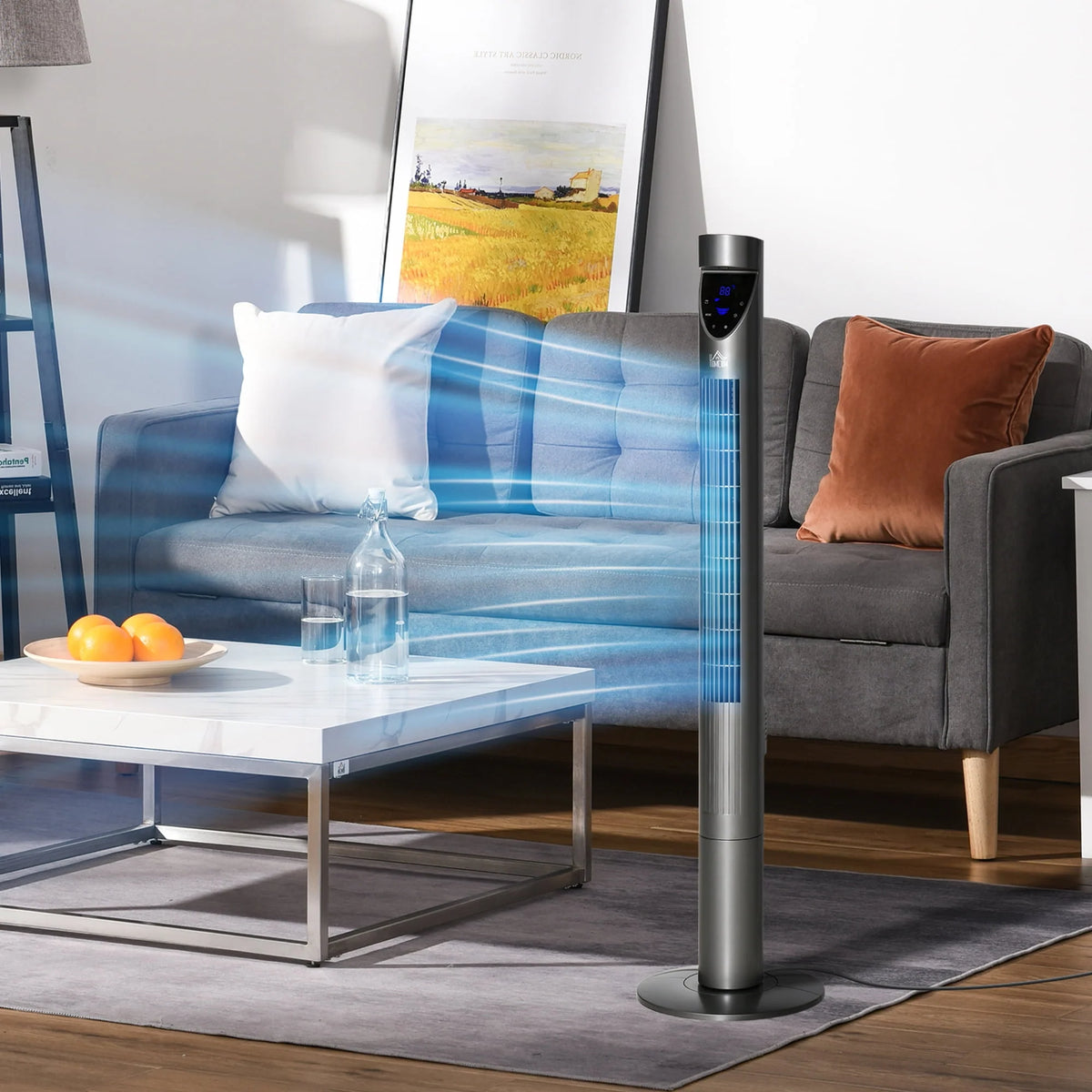 Grey Oscillating Tower Fan with Air Filter J6529