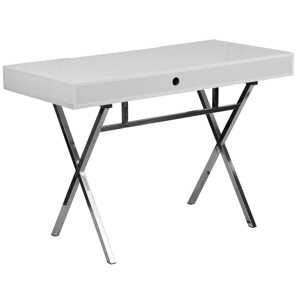 White Computer Desk with Keyboard Tray and Drawers Y697518