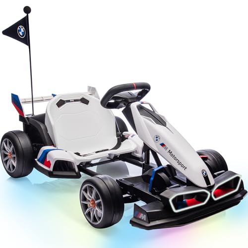 24V Electric Go Kart with Two 200W Motors, LED Lights, Adjustable Seat (White) B3334