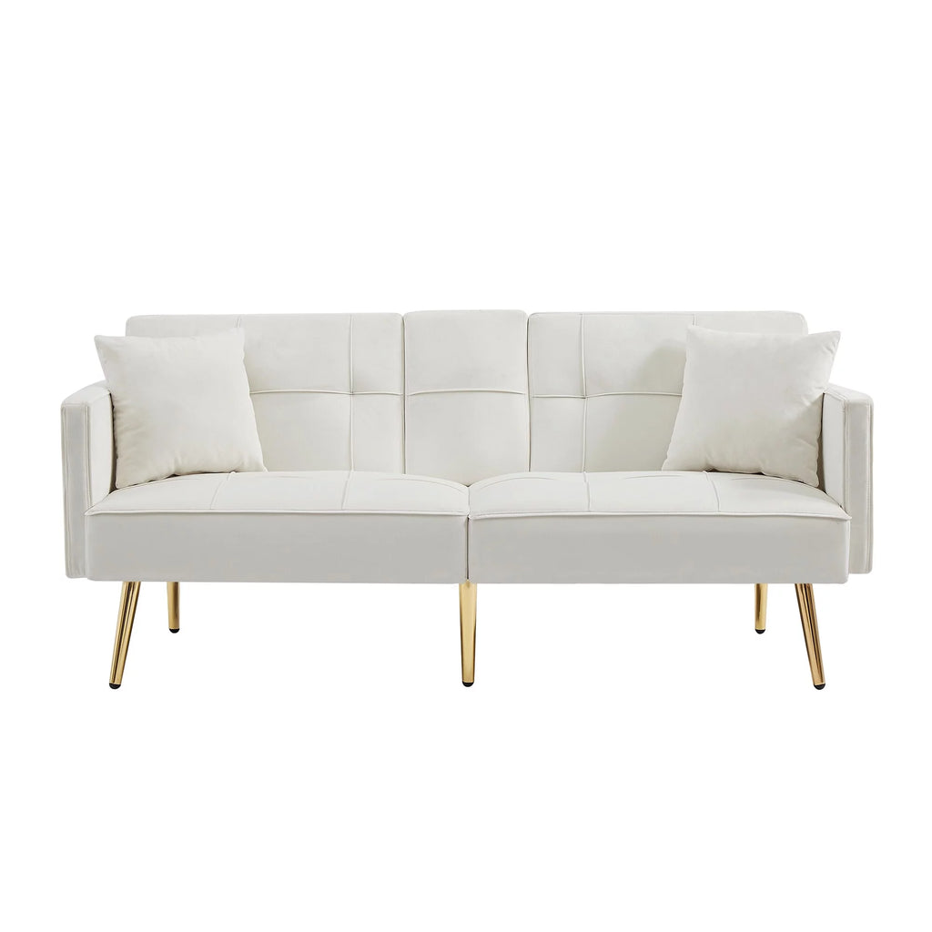 Convertible Sofa Bed Velvet Metal Legs Cream White E13949