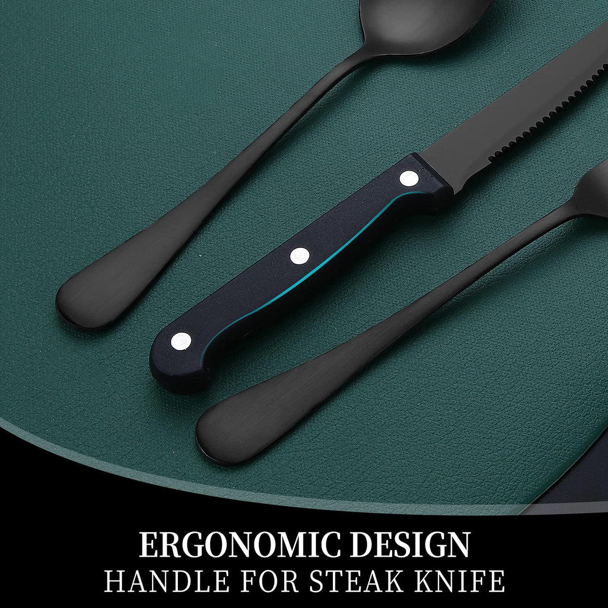 24 Piece Matte Black Silver Stainless Steel Cutlery Set with Steak Knife B53200
