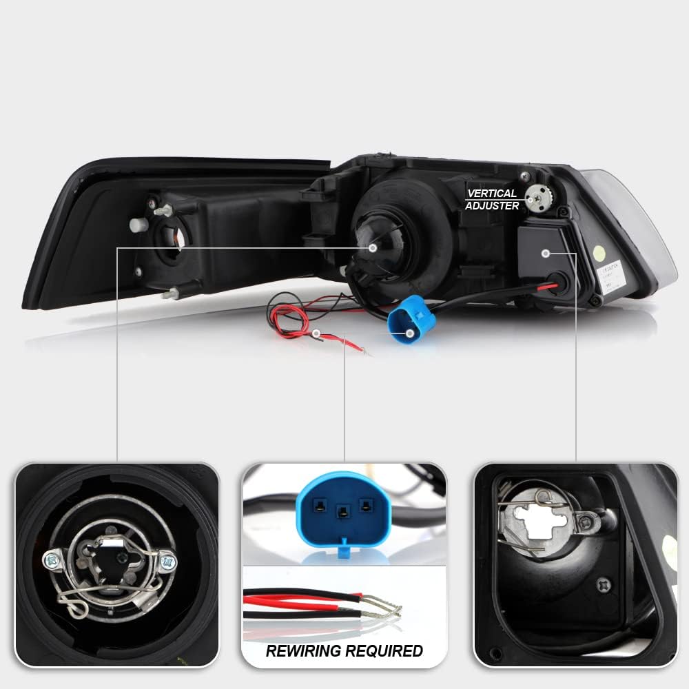 For 1999-2004 Ford Mustang Black Housing Projector Headlights Q843043