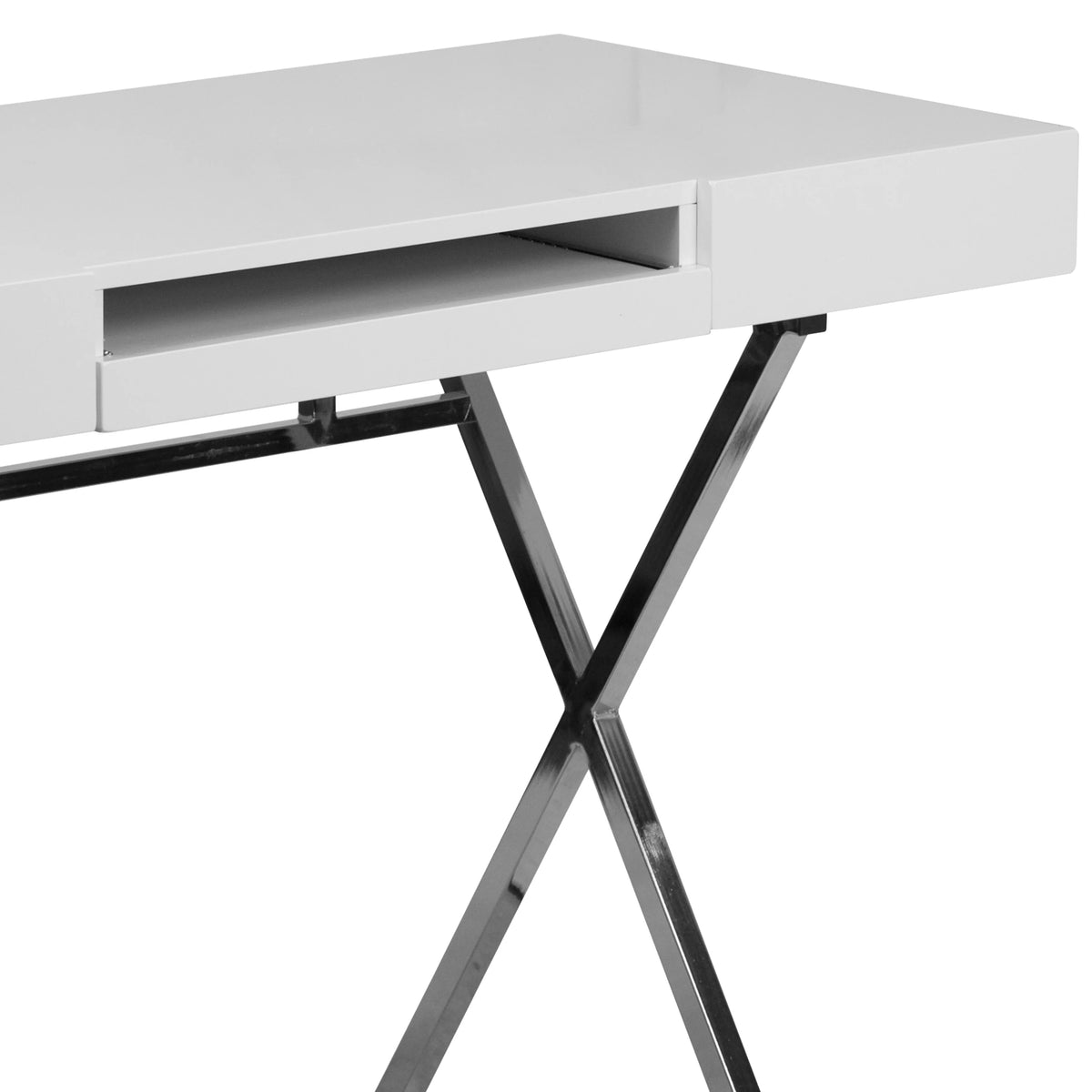 White Computer Desk with Keyboard Tray and Drawers Y697518