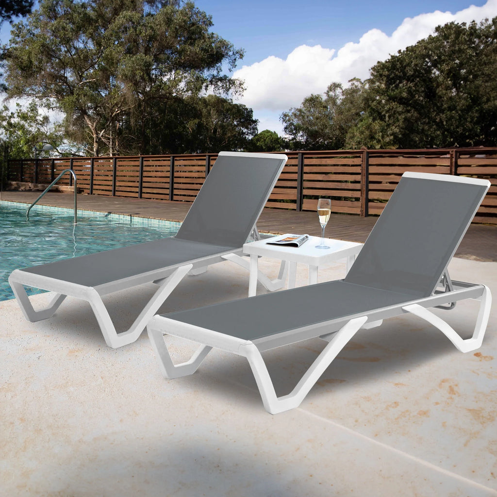 Gray Adjustable Patio Chaise Lounge Chair with Table G728171