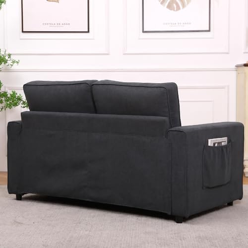 Dark Grey 3 in 1 Upholstered Convertible Futon Sofa Bed with Side Pockets Z853015
