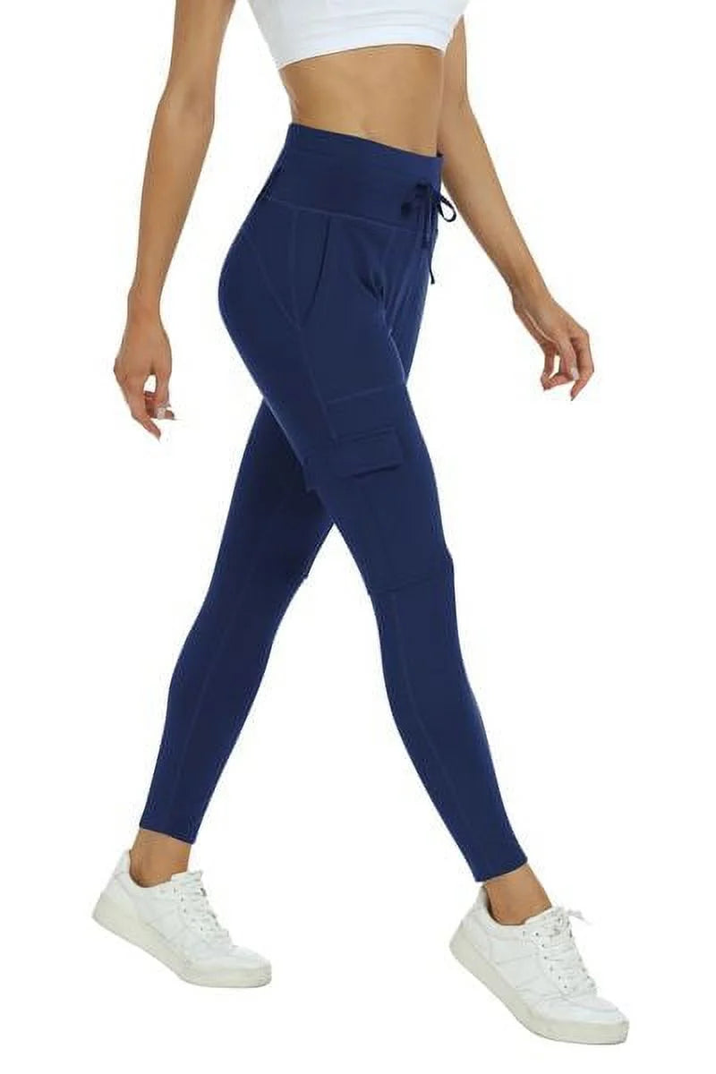 Navy blue High Waisted Yoga Pants With Pockets Q525