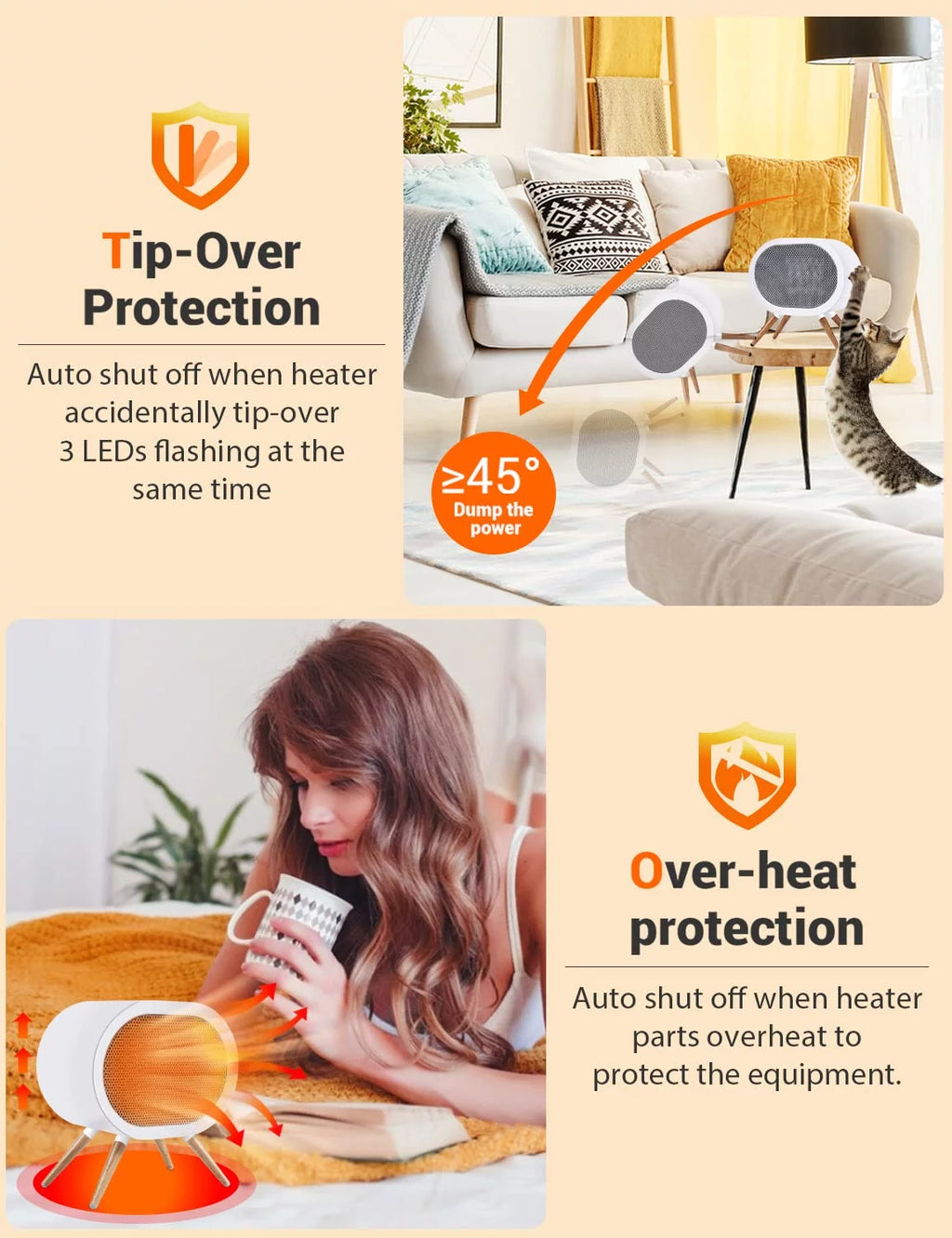 Small Space Heater, 1000W PTC Ceramic Electric Fan Heater - Black F953