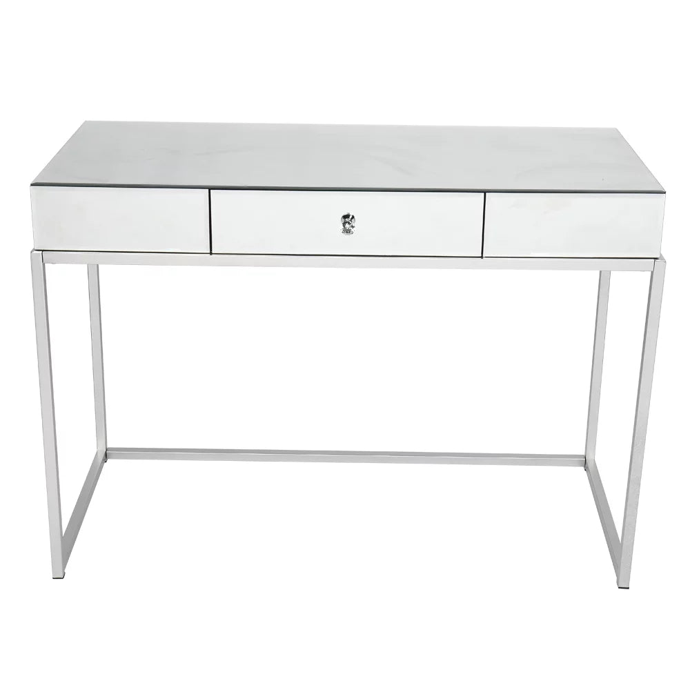 Mirror Table Dressing Table, Mirrored Glass Console Tables with Metal Frame, Silver T3873
