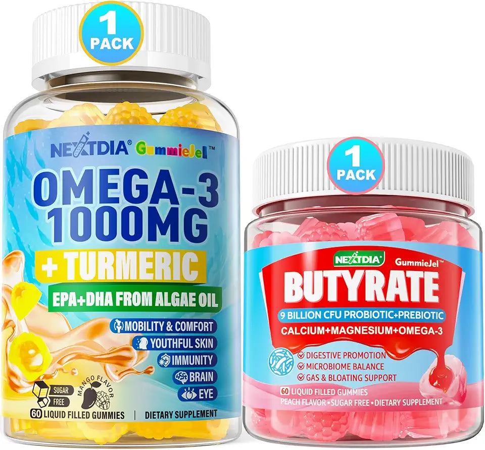 Omega-3 Gummies 1000mg+ Butyrate Gummies with Probiotic + Prebiotic + Postbiotic L99403