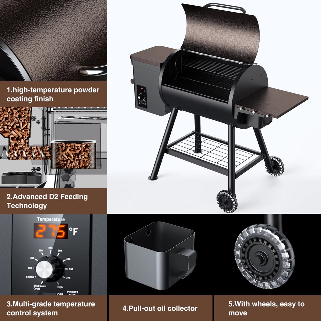 456 SQ.IN Pellet Grill Smoker with Side Shelf O606040