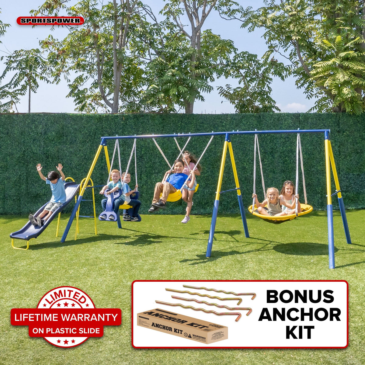 Metal Swing Set with Saucer Swing and Glider Swing A40113