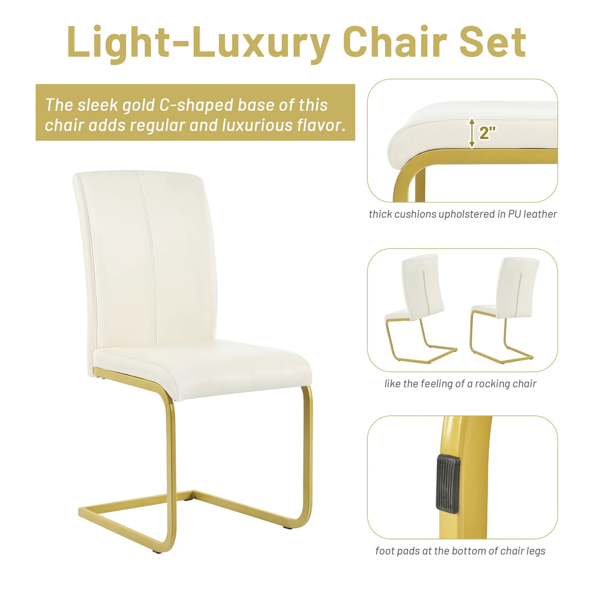Gold Steel Dining Table Set for 6 with 6 PU Leather Chairs F274