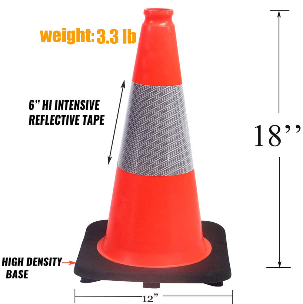 18" Orange PVC Safety Traffic Cone with Black Base and 6" Reflective Collars X4976