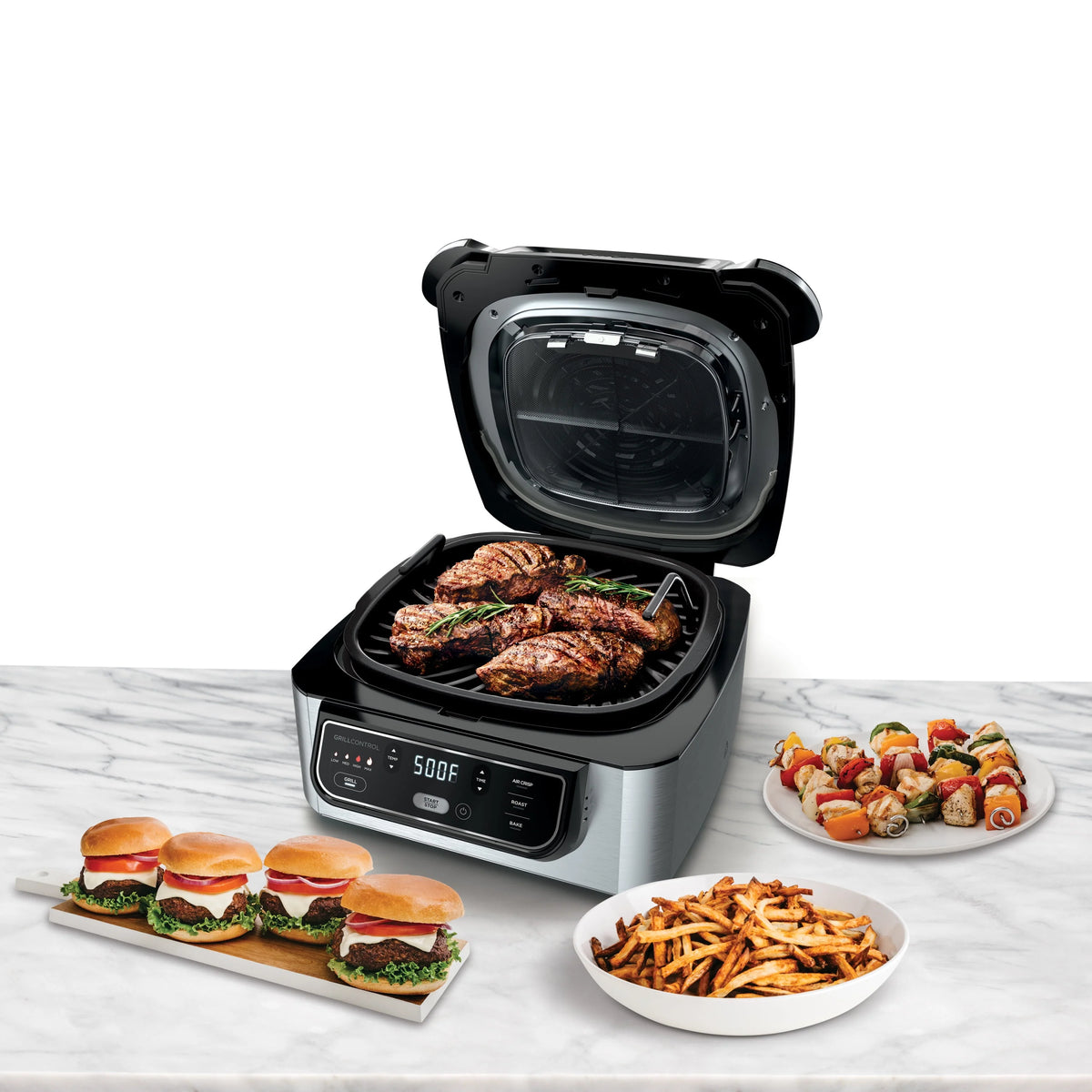 4-in-1 Indoor Grill with 4-qt Air Fryer, Black/Stainless S889