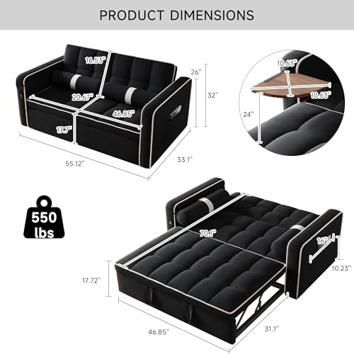 3 in 1 Sleeper Sofa Bed with Side Table, Orange J892