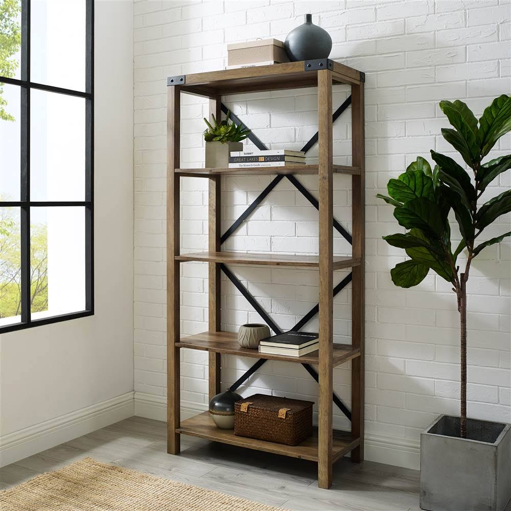 Rustic Oak Metal Bookcase C152746