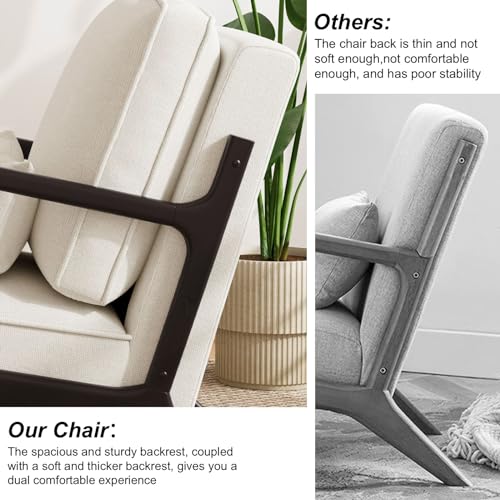 Light Grey Linen Upholstered Arm Chair with Cushion Solid Wood C7376