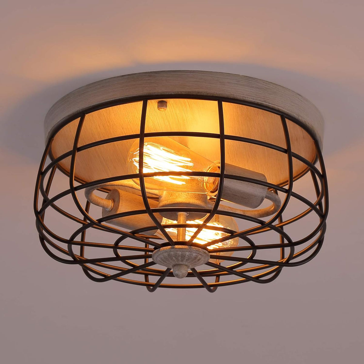 Semi Flush Mount Ceiling Light Fixture, Metal Cage, 2 Lights U77026