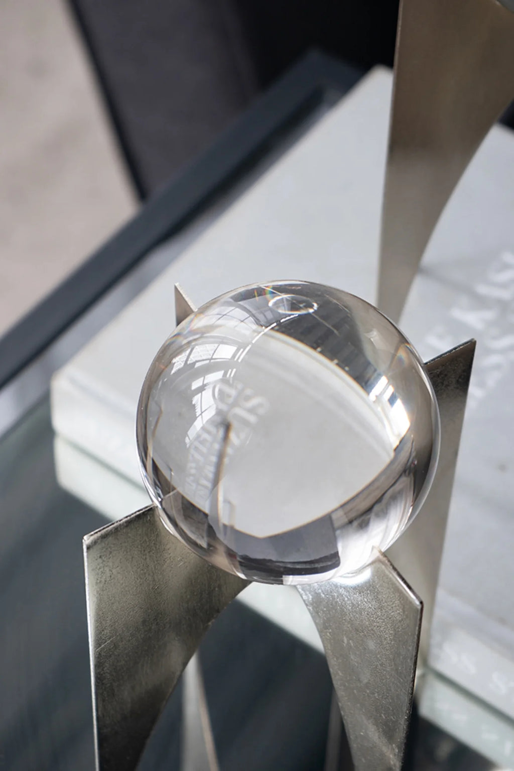Silver Crystal Ball Statues with Stand 2ct D45557