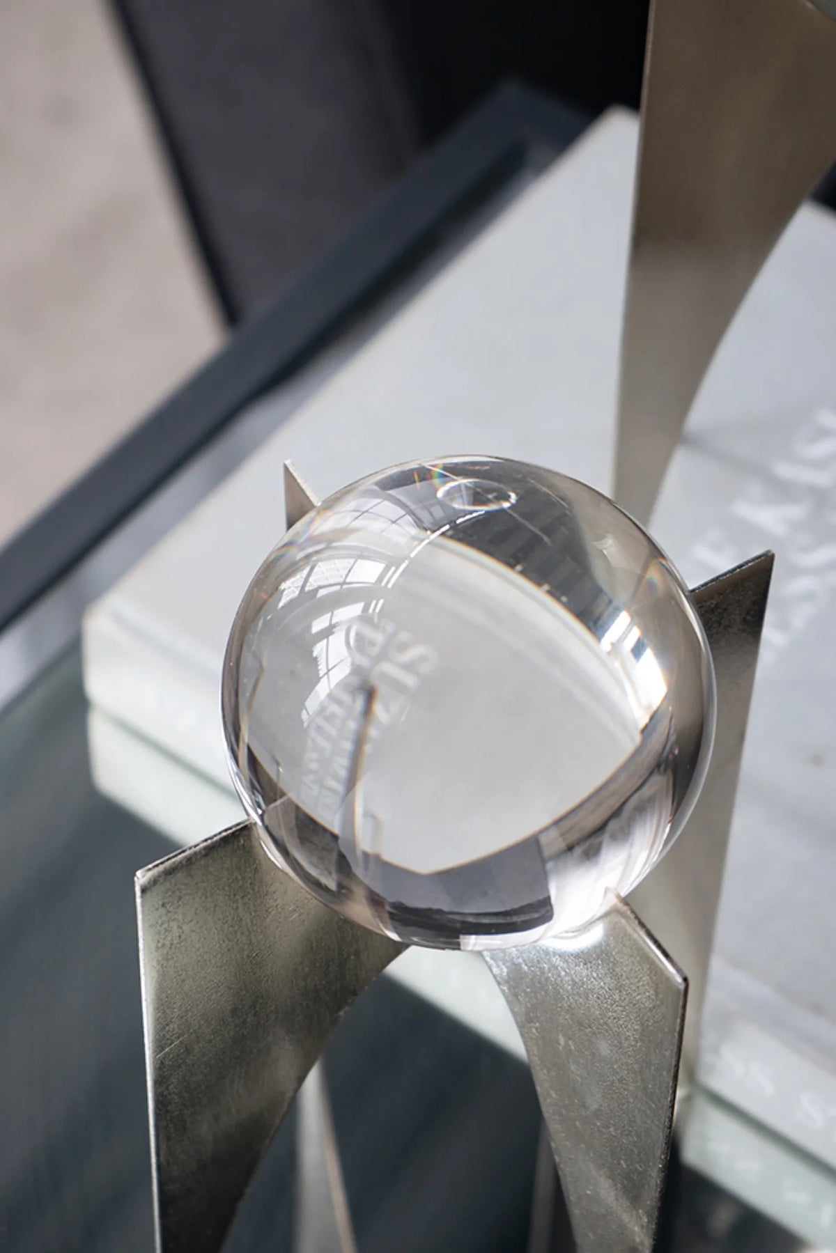 Silver Crystal Ball Statues with Stand 2ct D45557