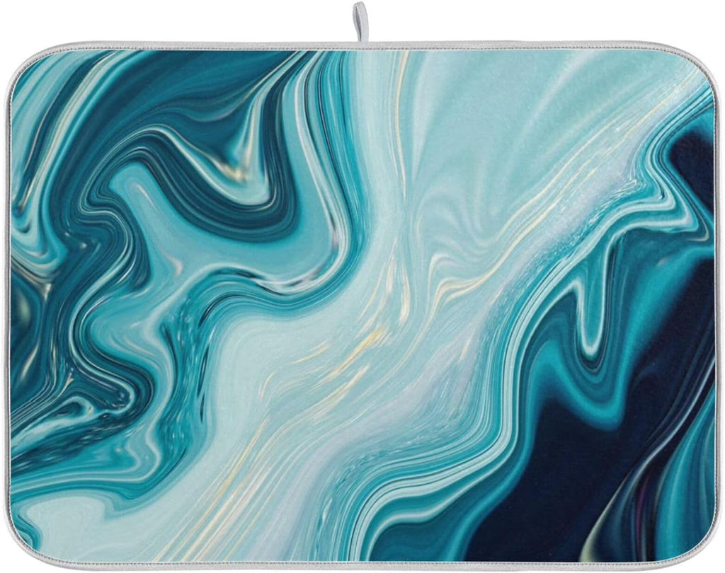 Blue Abstract Marble Dish Drying Mat (18x24Inch) J844