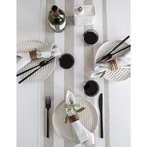 100% Pure Linen Black and Natural Table Runner 14 x 48 Inch J667725