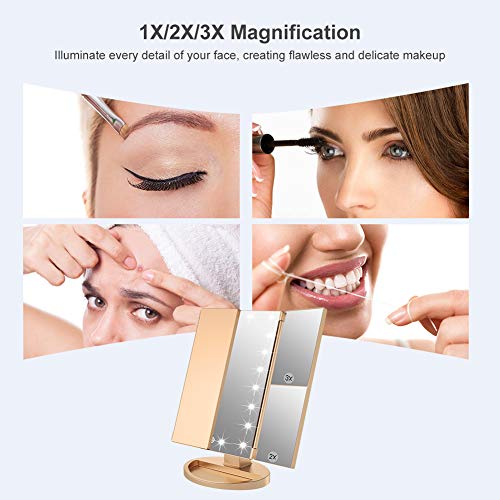 White Tri-Fold Makeup Mirror with 21 LED Lights and 1x/2x/3x Magnification L63026