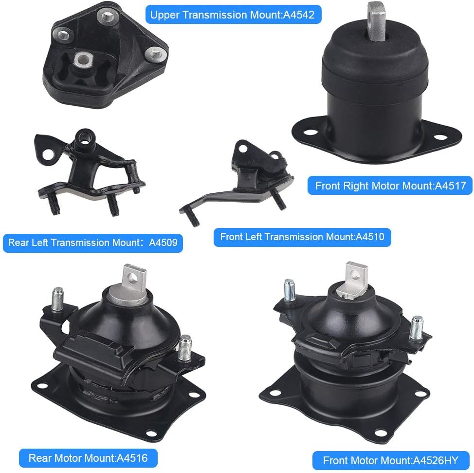 6Pcs Engine Motor Mount Transmission Mount for Honda Accord 2.4L 2003-2007 Y859052
