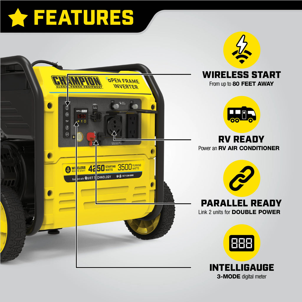 4250-Watt Wireless Remote Start Open Frame Gasoline Inverter Generator P189