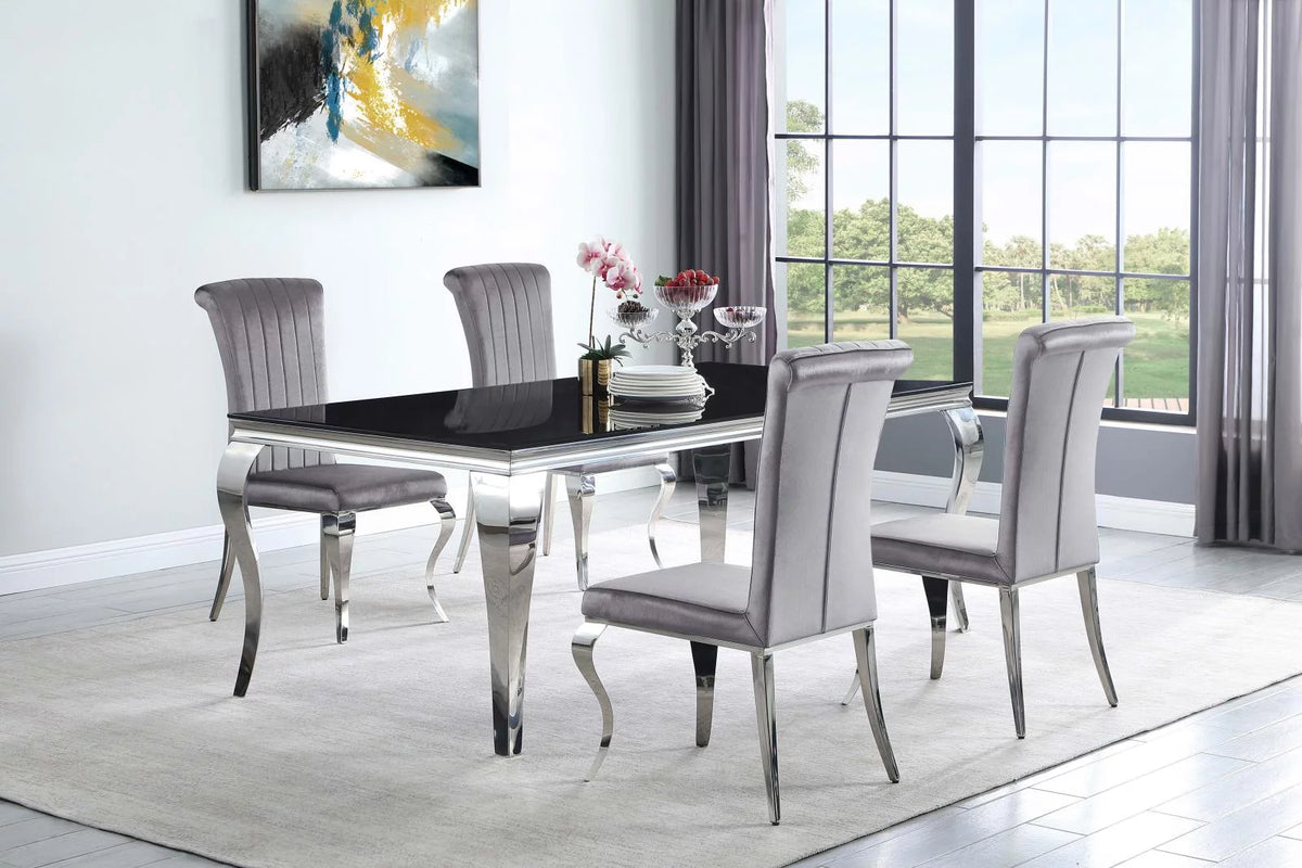 Rectangular Glass Top Dining Table Black and Chrome W4636
