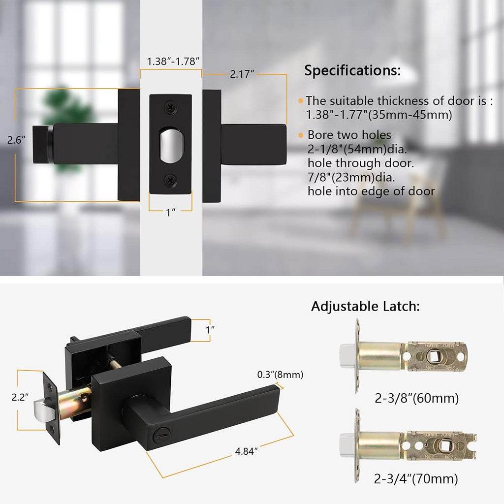 8 Pack Square Privacy Door Levers Locksets in Matte Black Finish D2755
