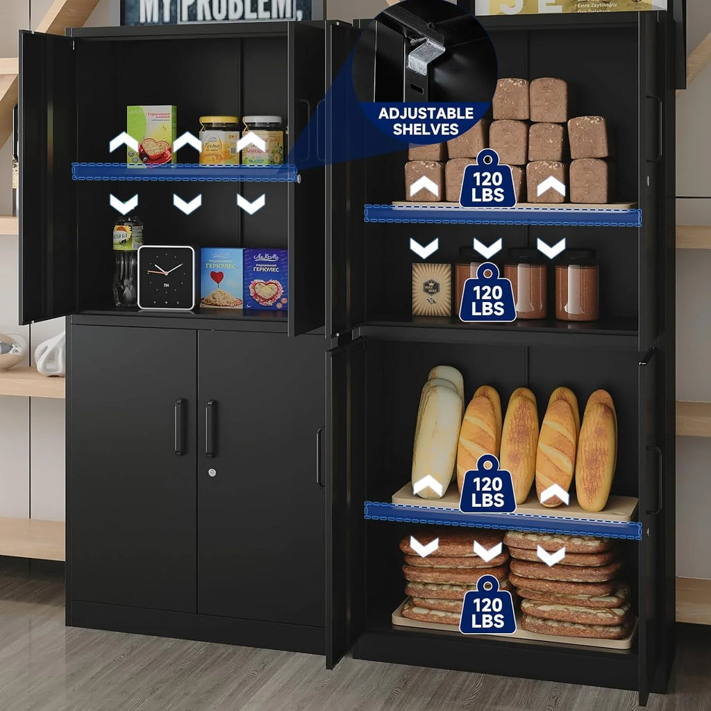Black Metal Locking Storage Cabinet with 4 Doors and 2 Adjustable Shelves E8408