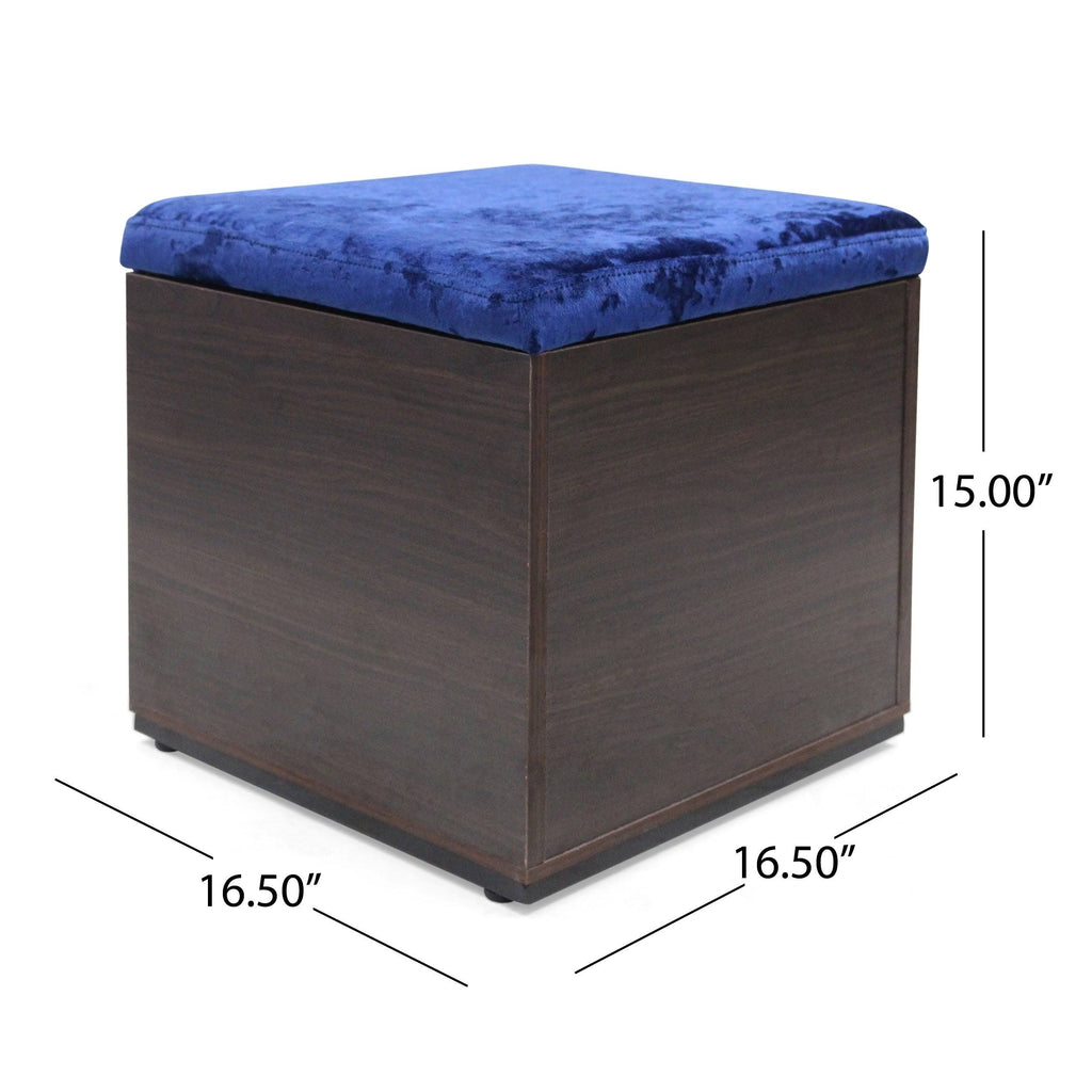 Black Gray Velvet Ottoman with Faux Wood Frame A274