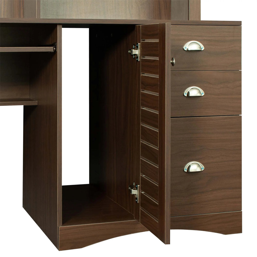 Walnut Computer Desk with Hutch and 3 Drawers U92458