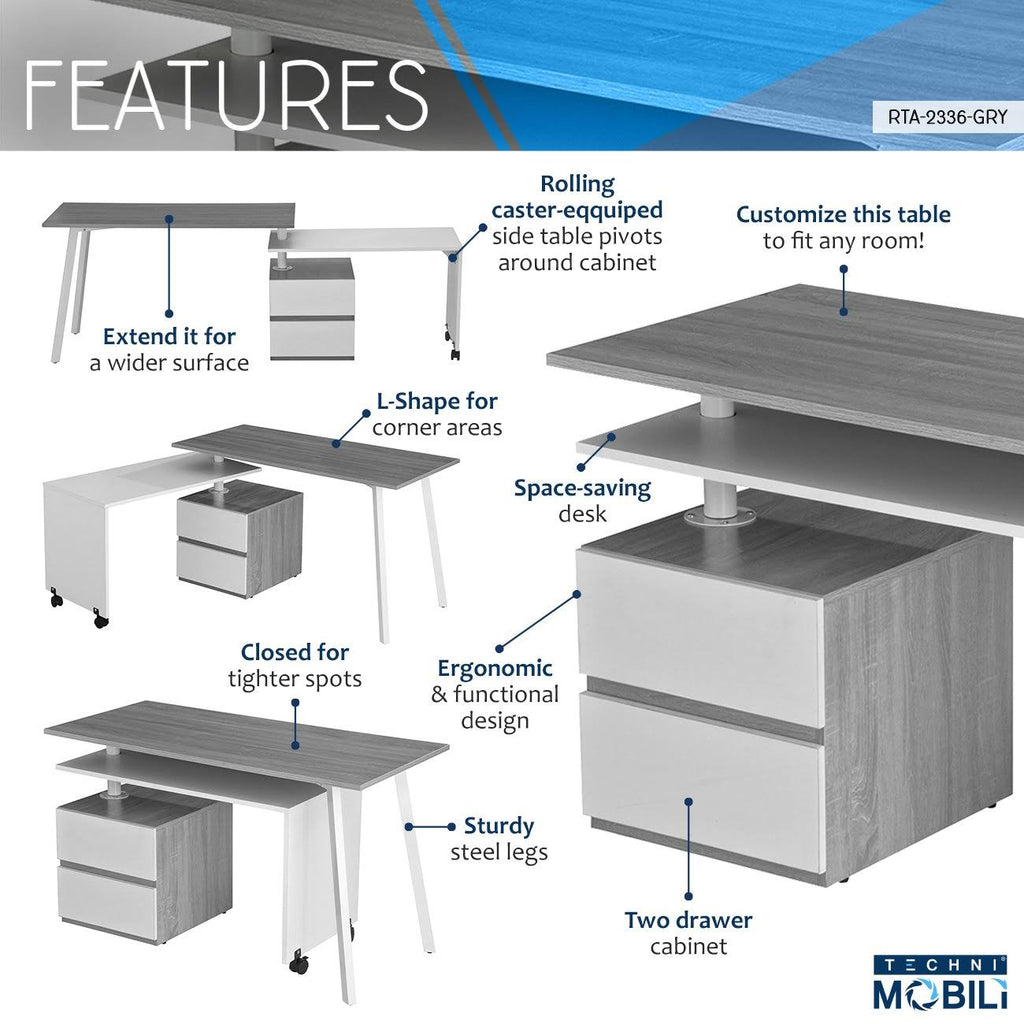 Gray Rotating Multi-Positional Desk N921