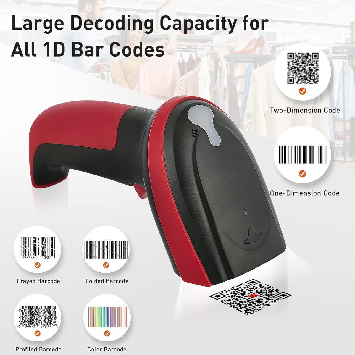 Wired 2D QR 1D Barcode Scanner with USB Cable X36316