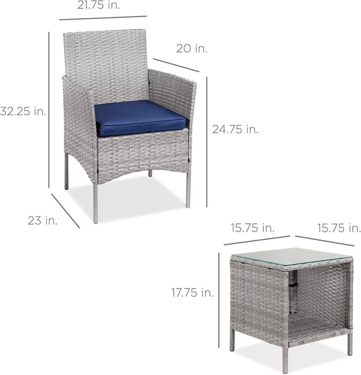 3-Piece Outdoor Wicker Bistro Set with 2 Chairs and Storage Table U3651
