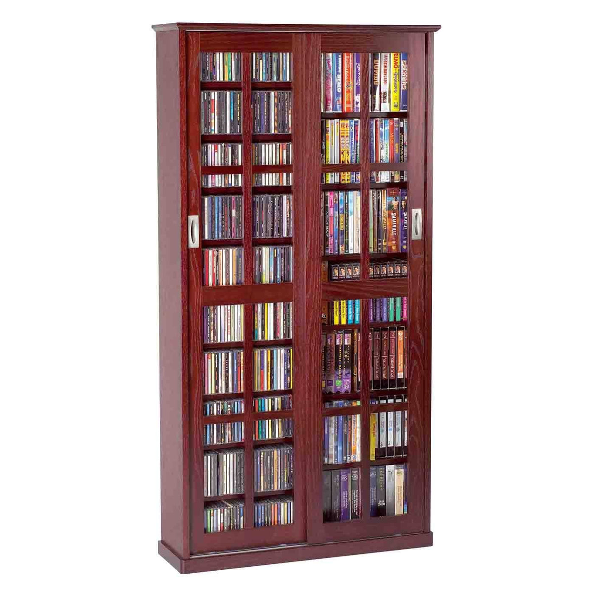 Dark Cherry Sliding Glass Door Multimedia Cabinet T29691
