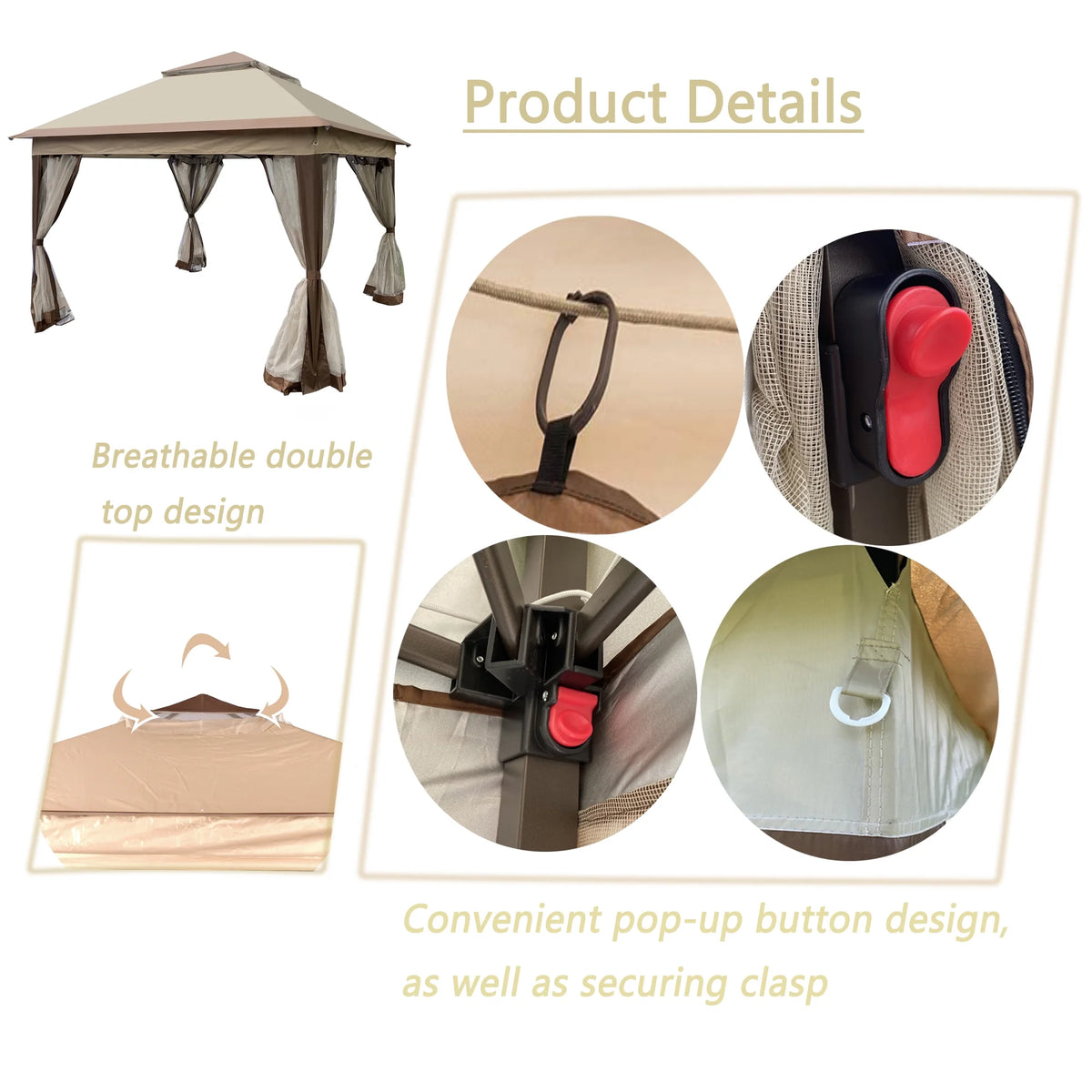 Coffee Pop Up Gazebo Canopy with Removable Zipper Netting V8626