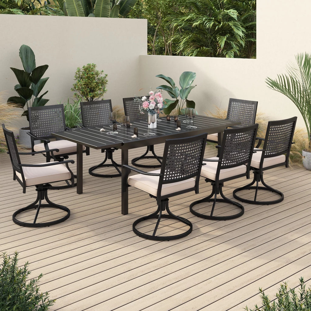 9 Piece Outdoor Patio Dining Set with Swivel Chairs and Expandable Table M934876