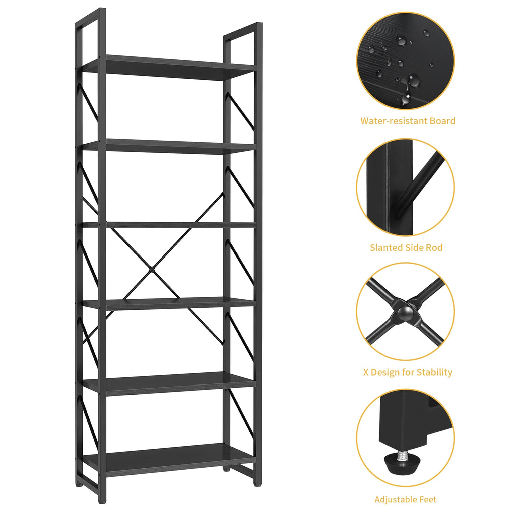 Black 6 Tiers Ladder Bookshelf W212
