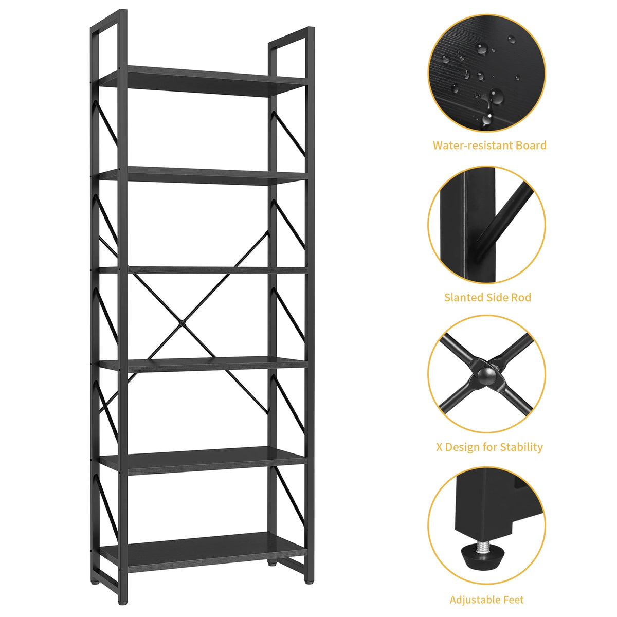 Black 6 Tiers Ladder Bookshelf W212