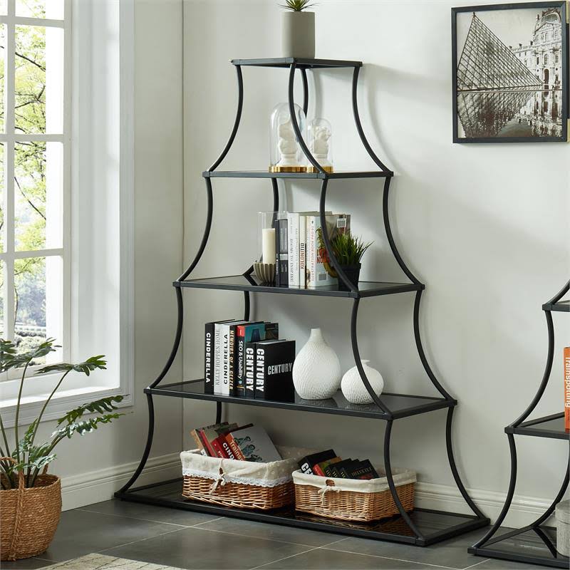 Industrial Metal 5-Shelf Bookcase in Sand Black Y221