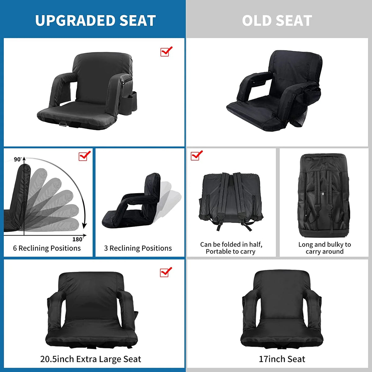 21" Wide Folding Stadium Seat with Back Support, 2 Pack O1975