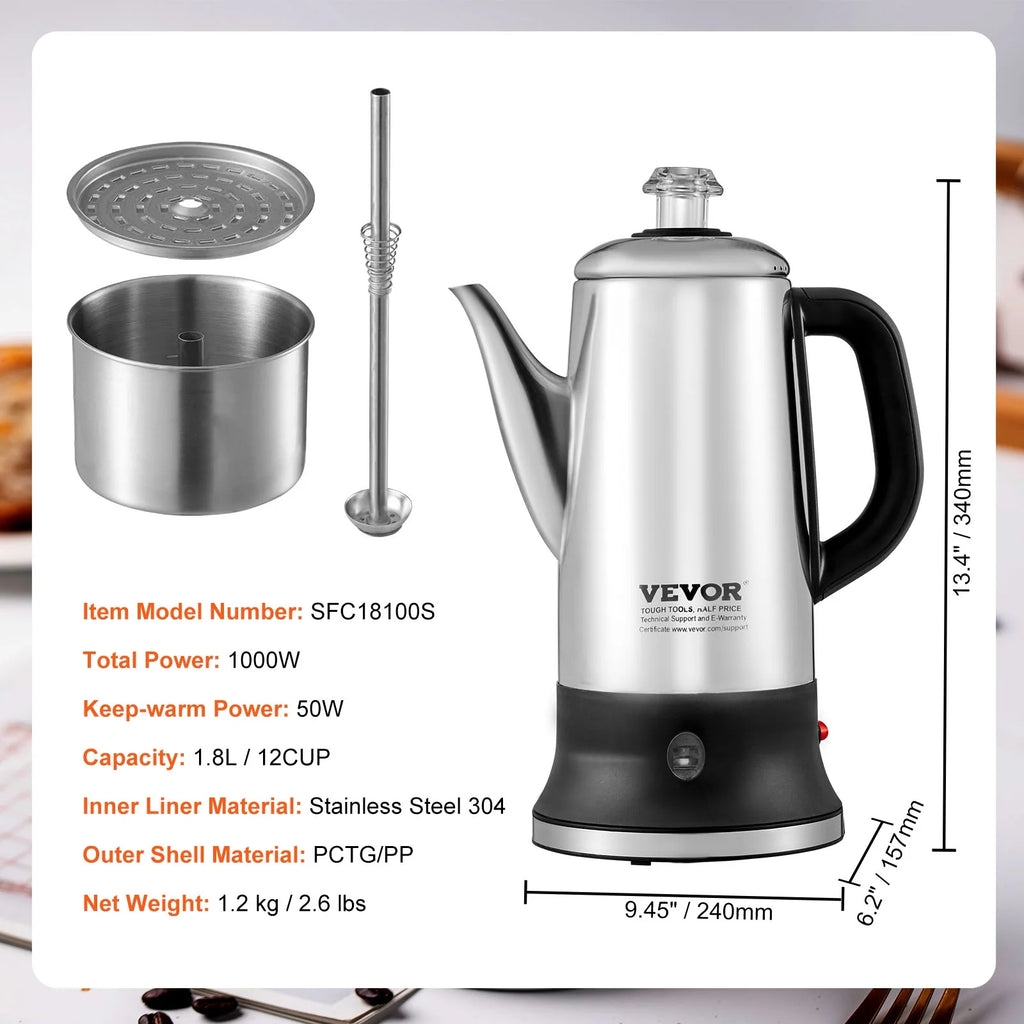 12-Cup Stainless Steel Electric Coffee Percolator J9457