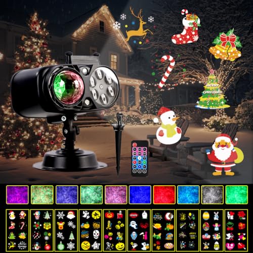 Halloween Christmas Projector Lights with Remote Control Timers 2-in-1 3D Ocean Wave Projection Light E2120